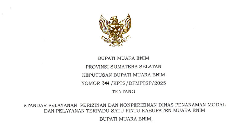 Standar Pelayanan SP Perizinan dan Non Perizinan DPMPTSP Muara Enim